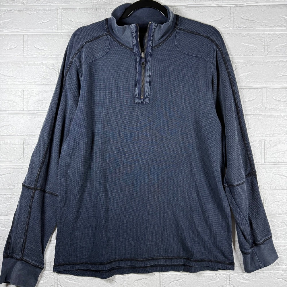 INC International Concepts Pullover Mens L Blue Waffle Knit Quarter Zip